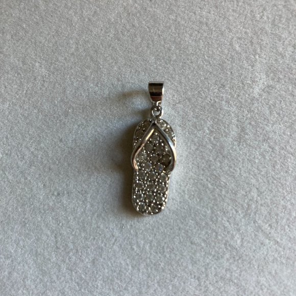 Pendant Charm Flip Flop Thong Sandal Sterling Silver 925 Austrian Crystals - Picture 11 of 12